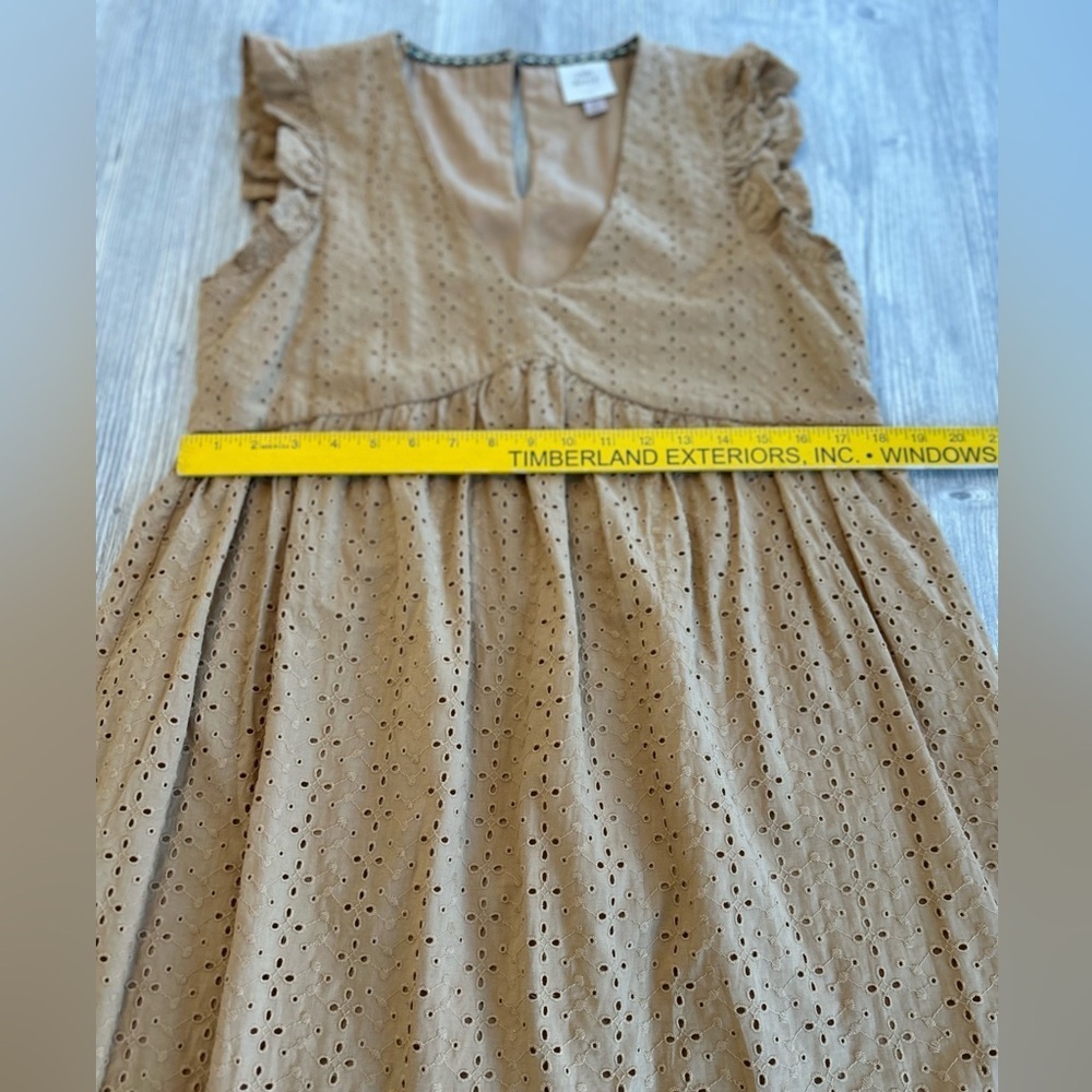 Knox Rose Women's Small, Sleeveless, Babydoll, Dress Mustard Yellow, Eyelet Lace - Picture 13 of 14
